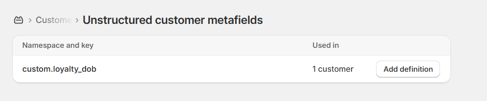 Unstructured customer metafields list